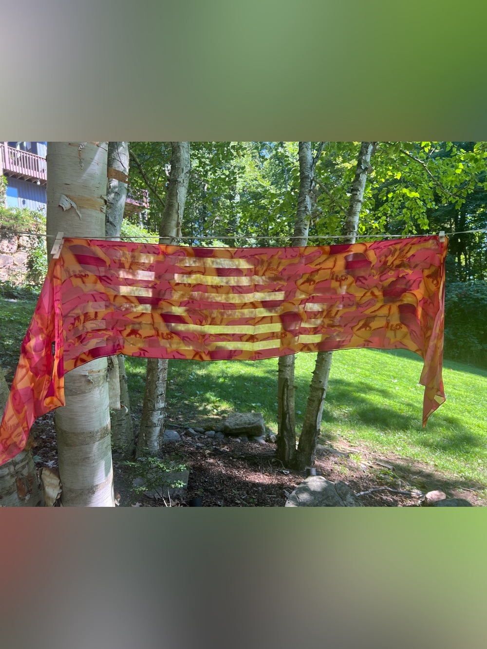 Scotch As Seen Under the Microscope Bright Pink and Orange Patterned Silk Scarf